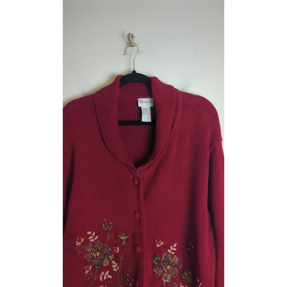 Vintage Cottagecore Knit Embroidered Beaded Sweater Cardigan Women's Size XL - Picture 3 of 9